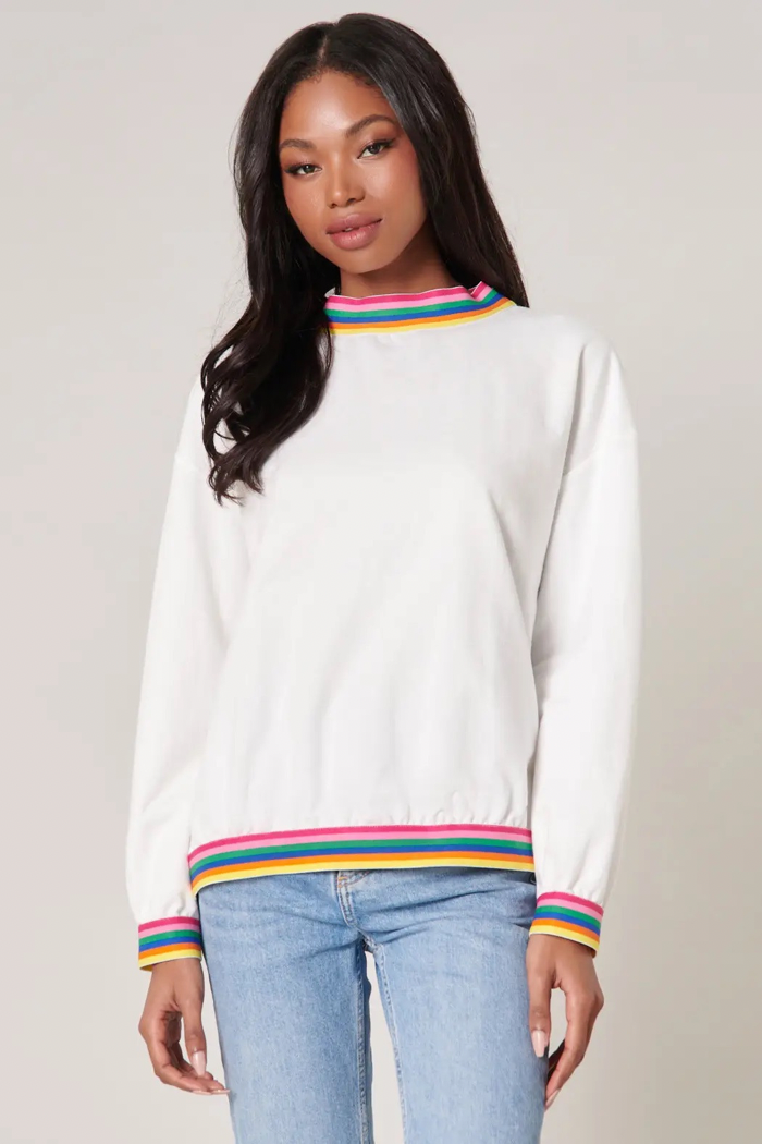 Rainbow Trim French Terry Knit Sweatshirt – The Dressing Room