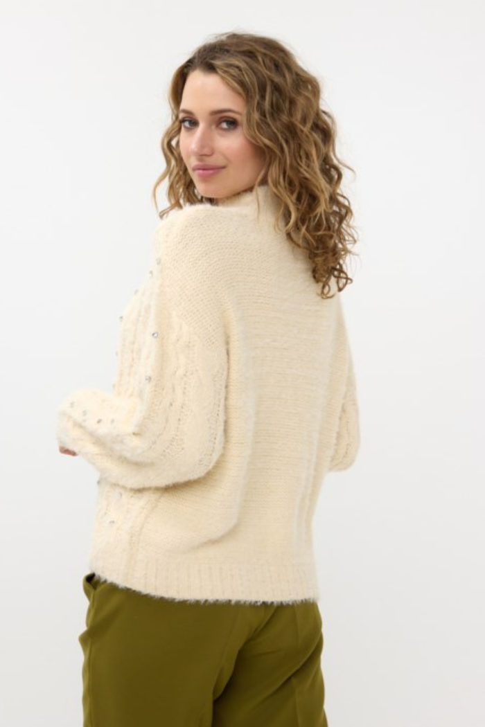 EsQualo Cable Sweater with Crystal Embellishment F2418502