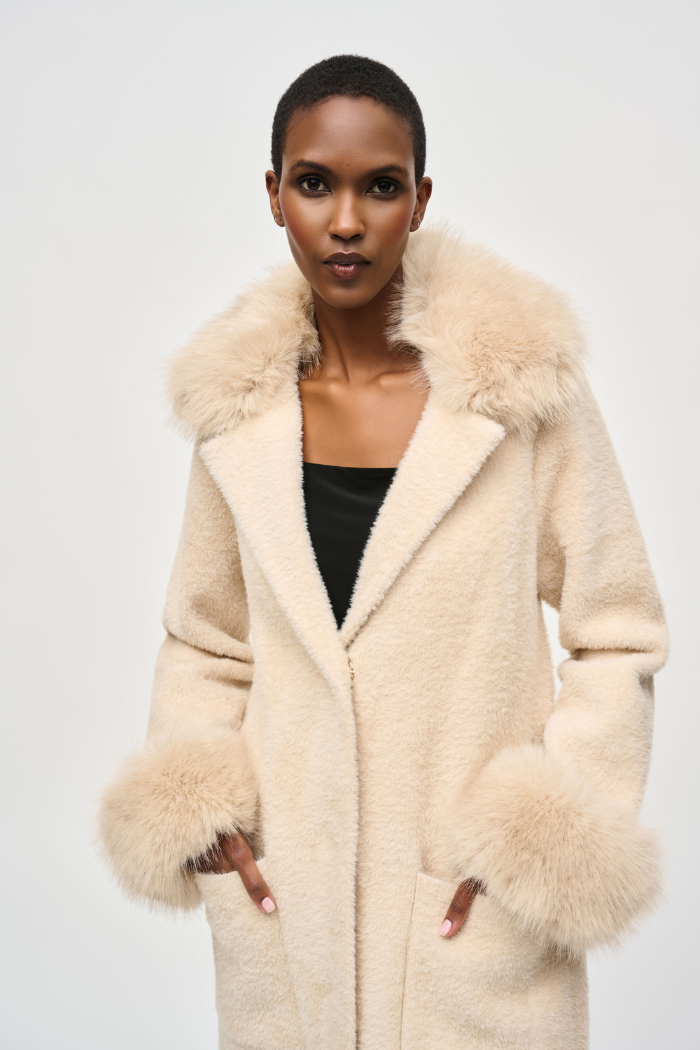 Ribkoff 243923 Feather Yarn and Faux Fur Sweater Coat