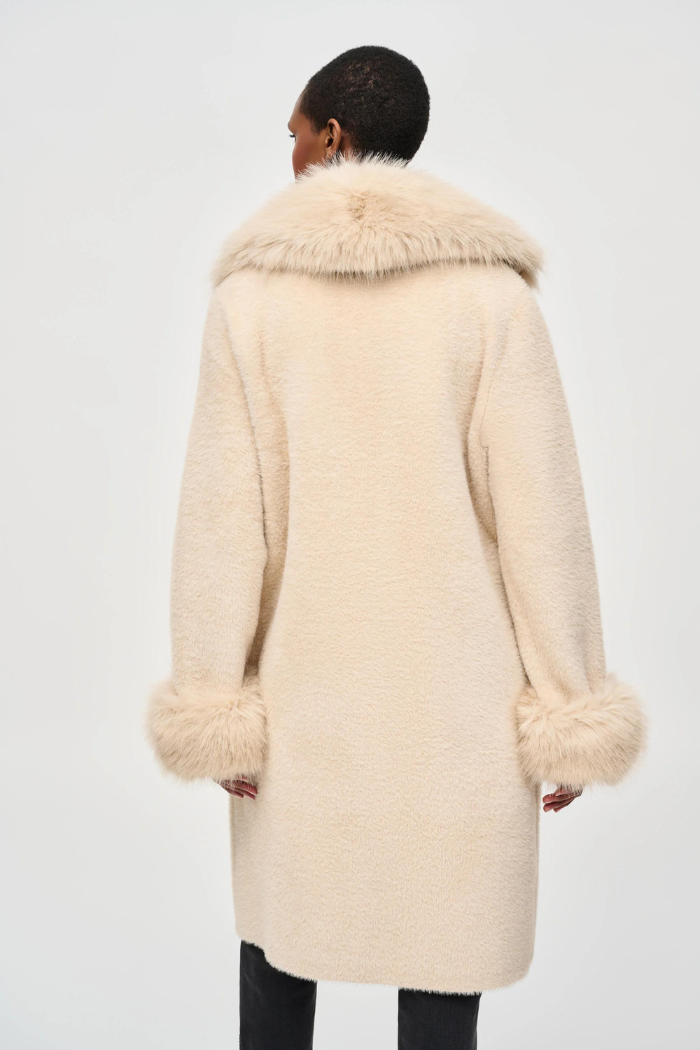 Ribkoff 243923 Feather Yarn and Faux Fur Sweater Coat