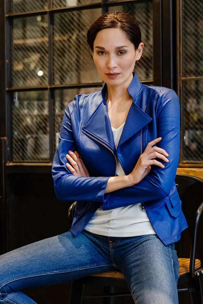 Clara Sunwoo Liquid Leather Biker Jacket - Cobalt Blue JK75