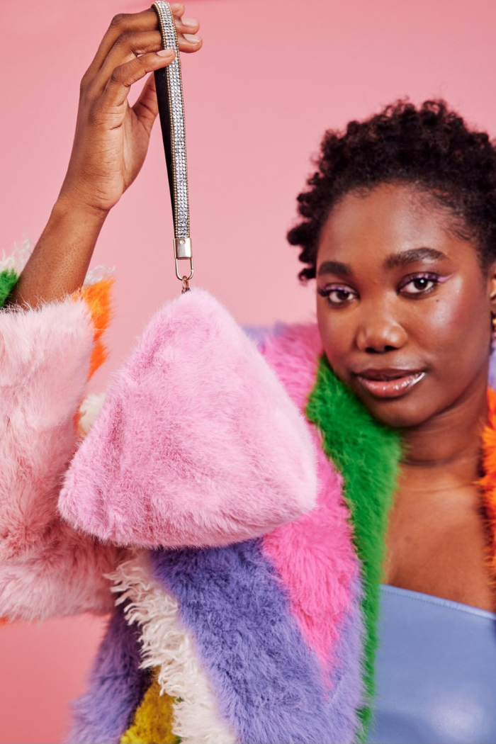 Jayley Pyramid Faux Fur Bag - Pink