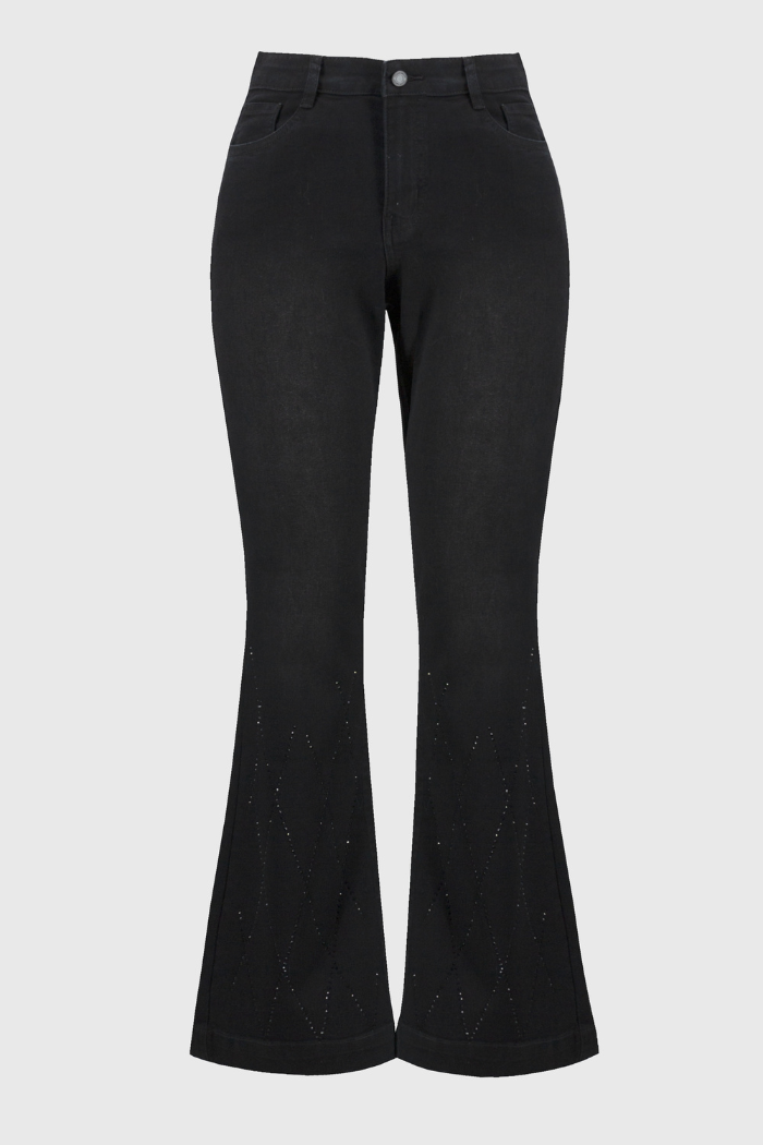 Ribkoff Classic Flared Denim Pants with Rhinestone Detail 244949