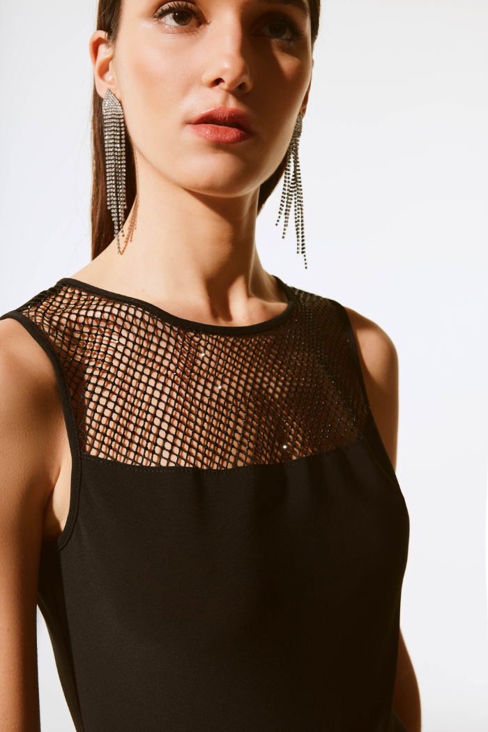 Silky Knit and Rhinestone Mesh Top