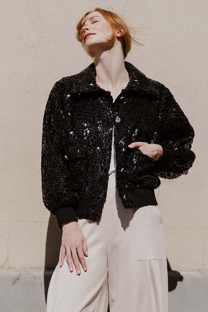 Clara Sunwoo Shimmer Crushed Bomber Jacket JKBOMS4