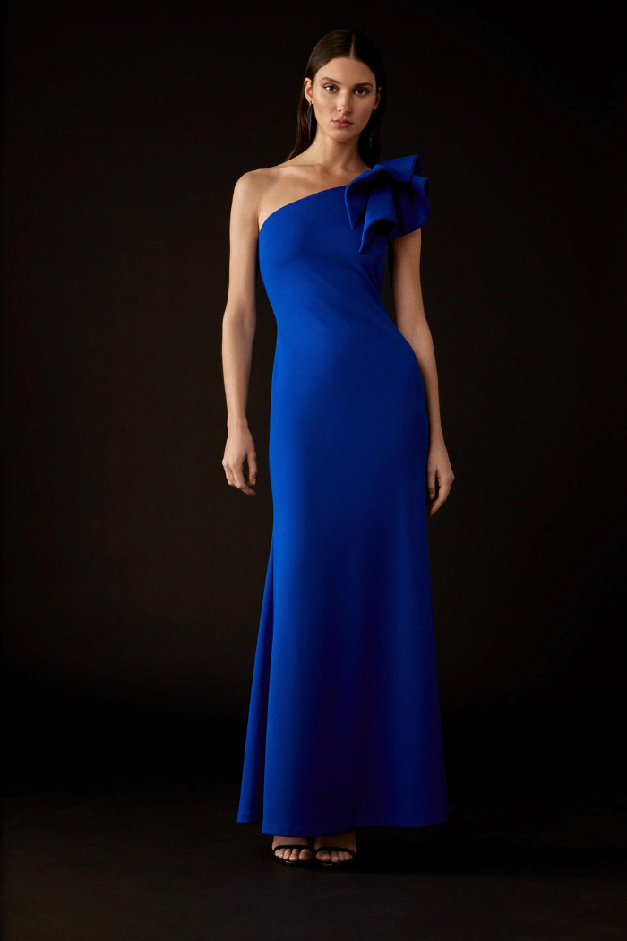 Scuba Crepe One-Shoulder Gown