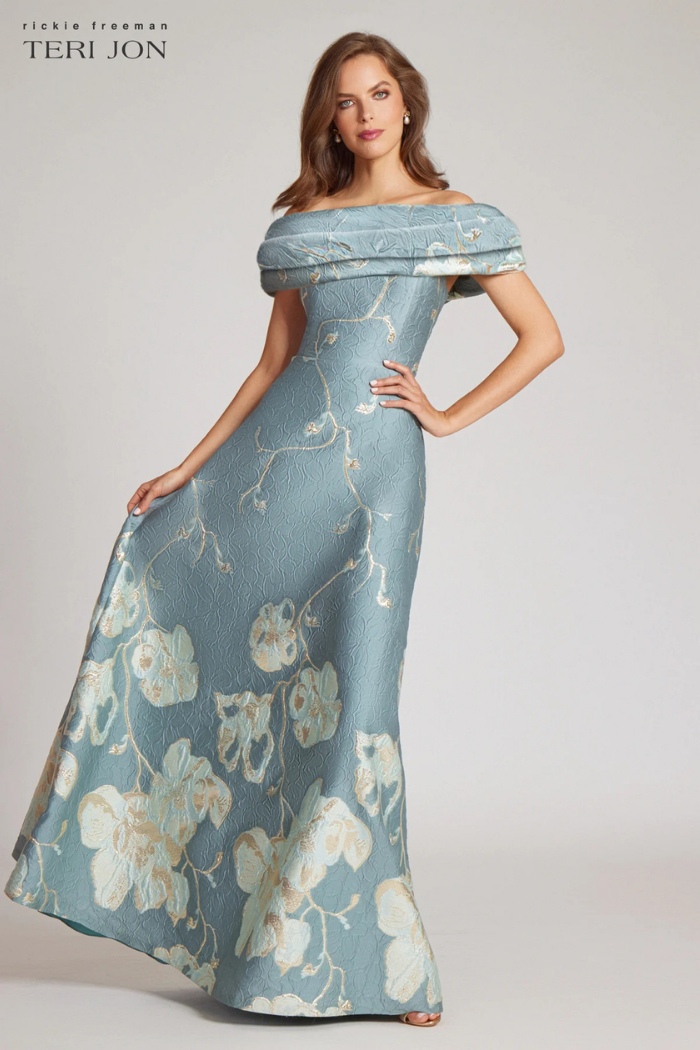 Teri Jon 246007 Off The Shoulder Floral Border Gown