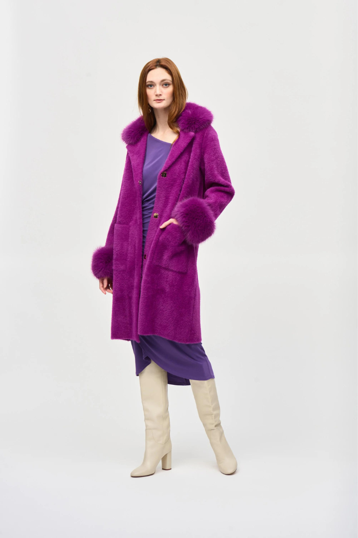 Ribkoff 243923 Feather Yarn and Faux Fur Sweater Coat