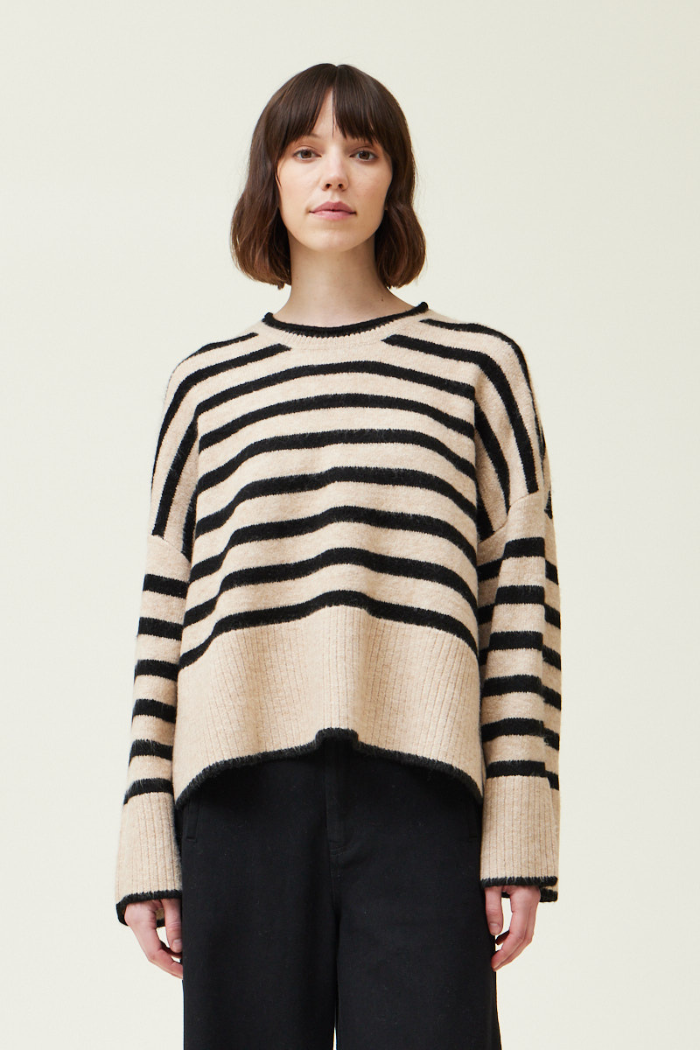 Grade & Gather Wide Rib Hem Stripe Sweater