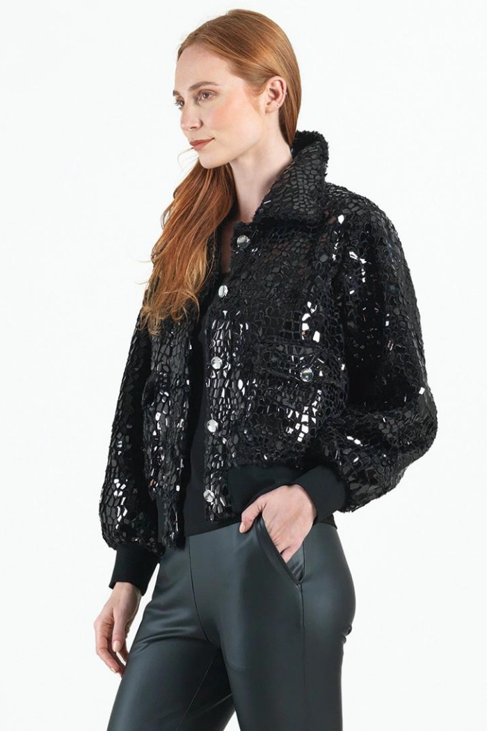 Clara Sunwoo Shimmer Crushed Bomber Jacket JKBOMS4