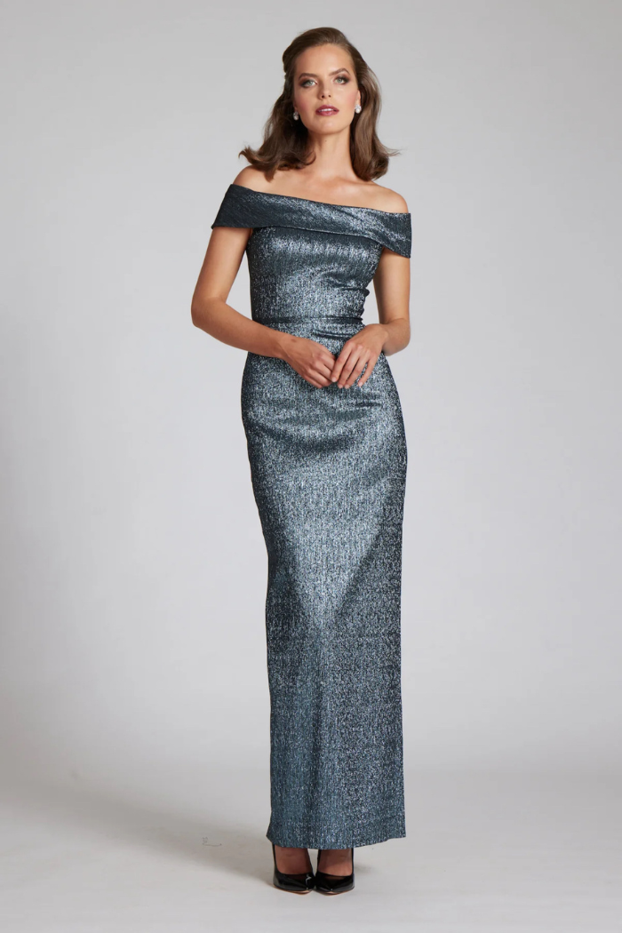 Teri Jon Jacquard Off The Shoulder Column Gown 47240