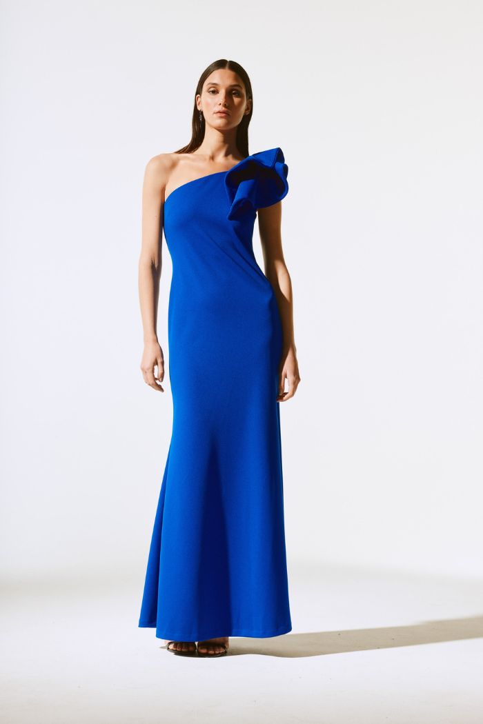 Scuba Crepe One-Shoulder Gown