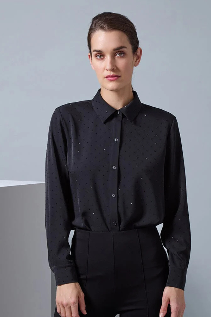 Crystal Embellished Parker Shirt - Black