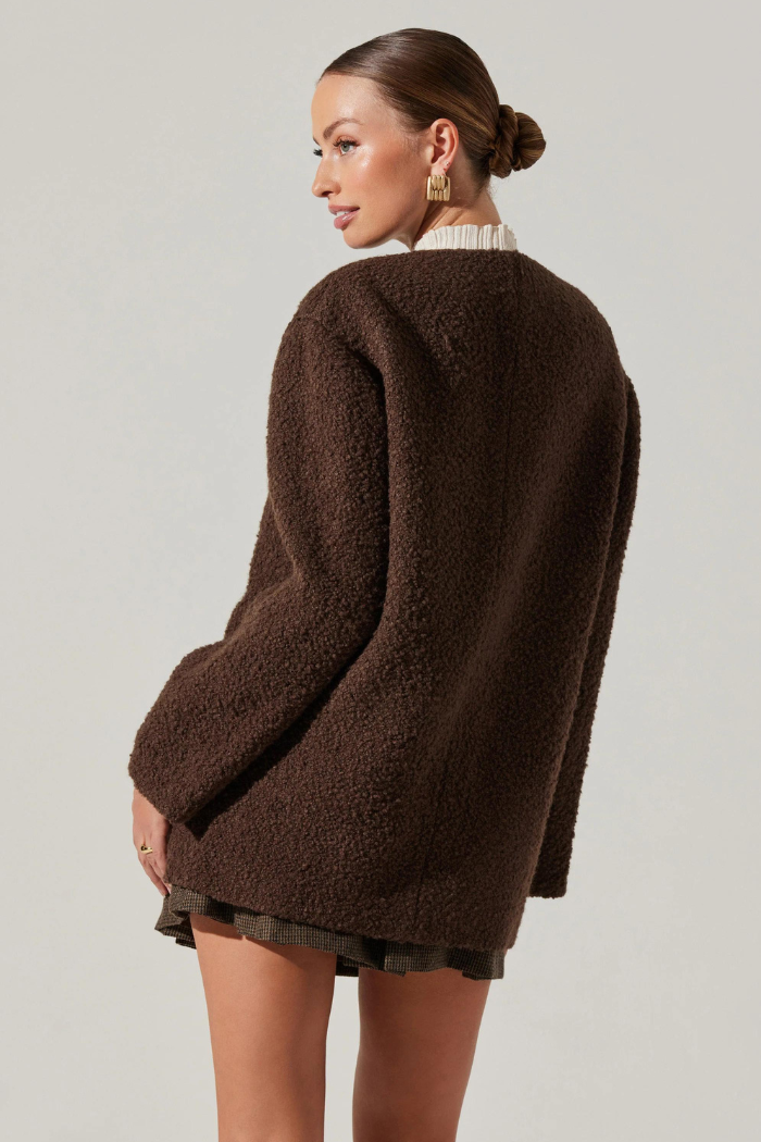 ASTR Maidy Boucle V-Neck Coat - Brown ACT18401