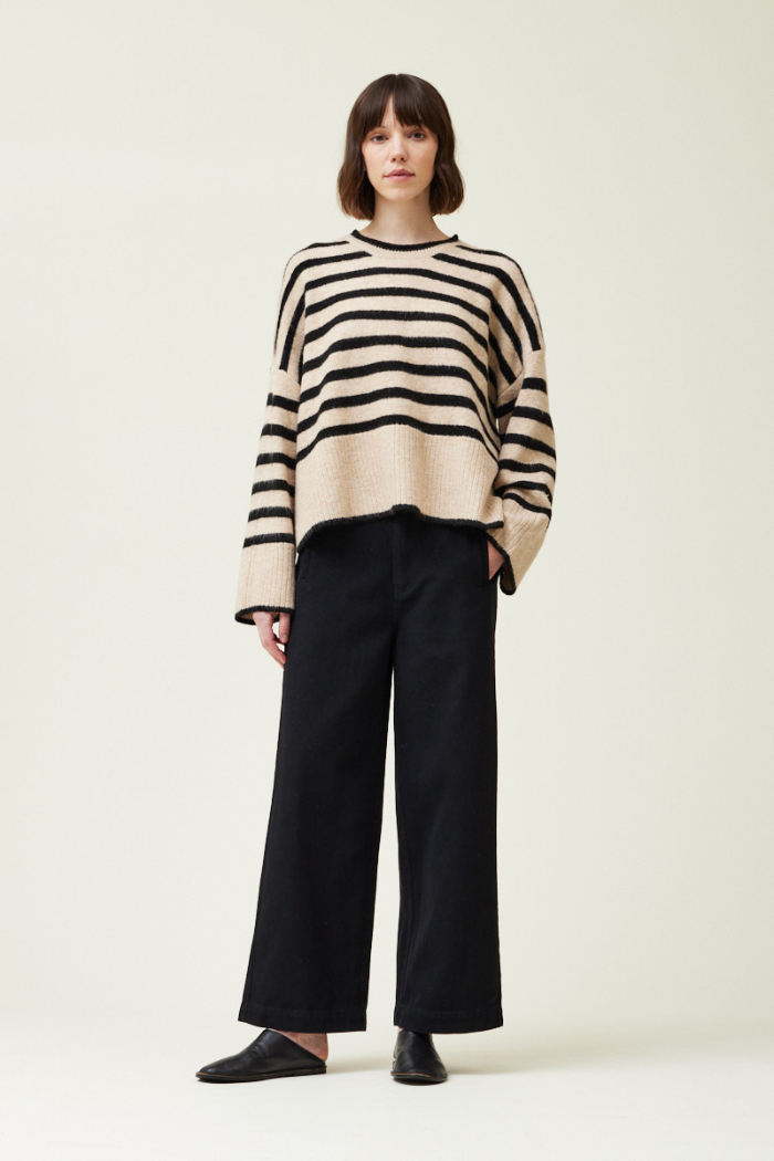 Grade & Gather Wide Rib Hem Stripe Sweater