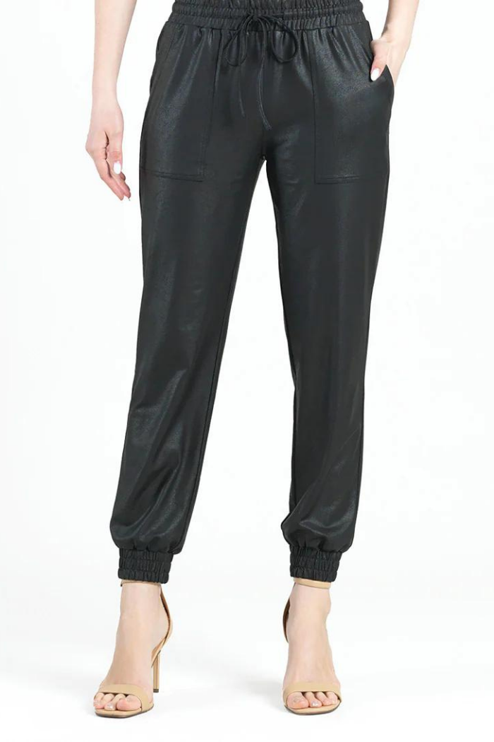 Clara Sunwoo Liquid Leather Drawstring Jogger Pant - Black PT44L