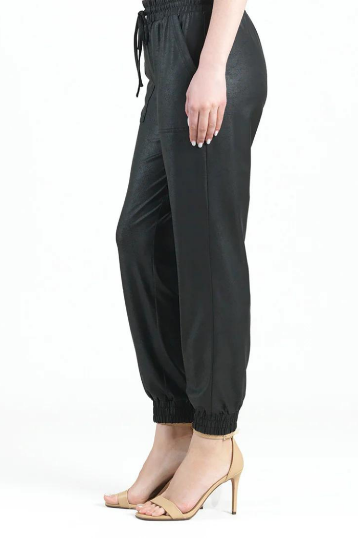 Clara Sunwoo Liquid Leather Drawstring Jogger Pant - Black PT44L