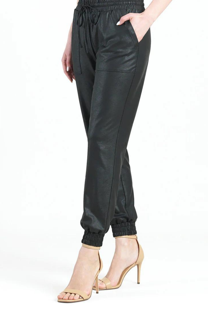 Clara Sunwoo Liquid Leather Drawstring Jogger Pant - Black PT44L