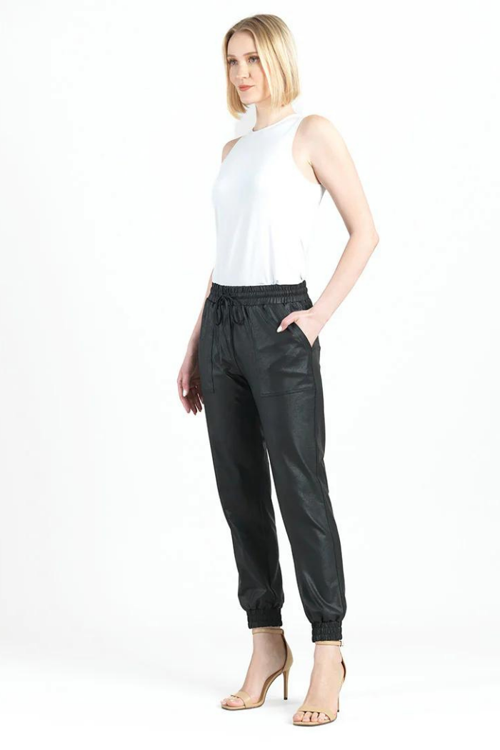 Clara Sunwoo Liquid Leather Drawstring Jogger Pant - Black PT44L