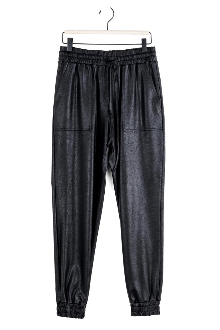 Clara Sunwoo Liquid Leather Drawstring Jogger Pant - Black PT44L