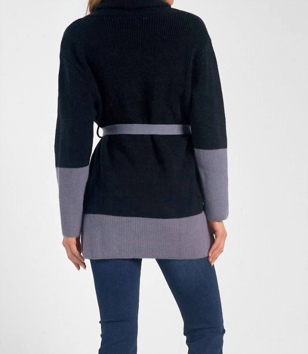 Belted Color Block Cardigan