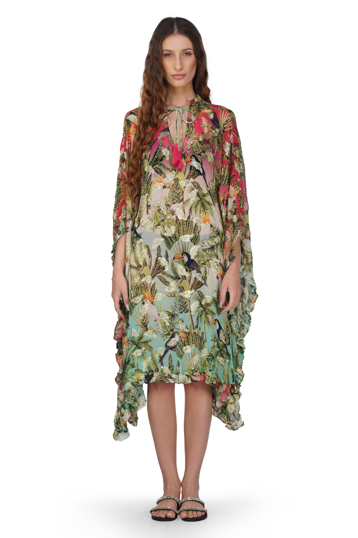 Farm Chirping Birds Printed Frill Kaftan