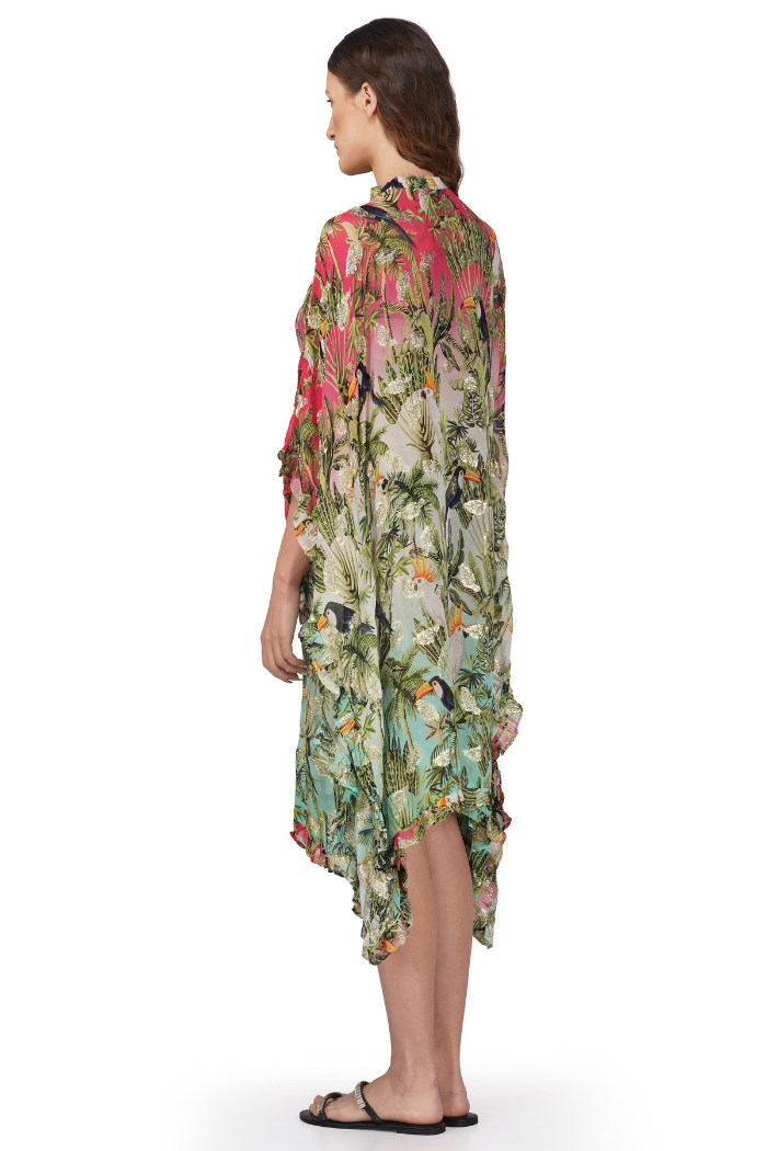 Farm Chirping Birds Printed Frill Kaftan