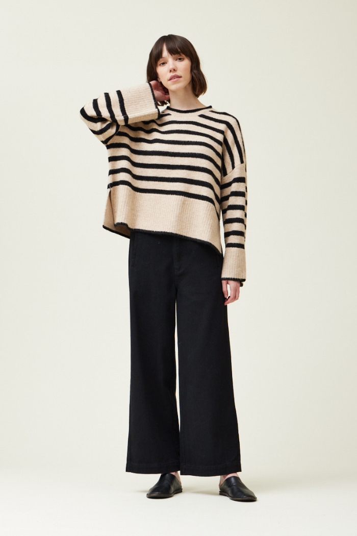 Grade & Gather Wide Rib Hem Stripe Sweater