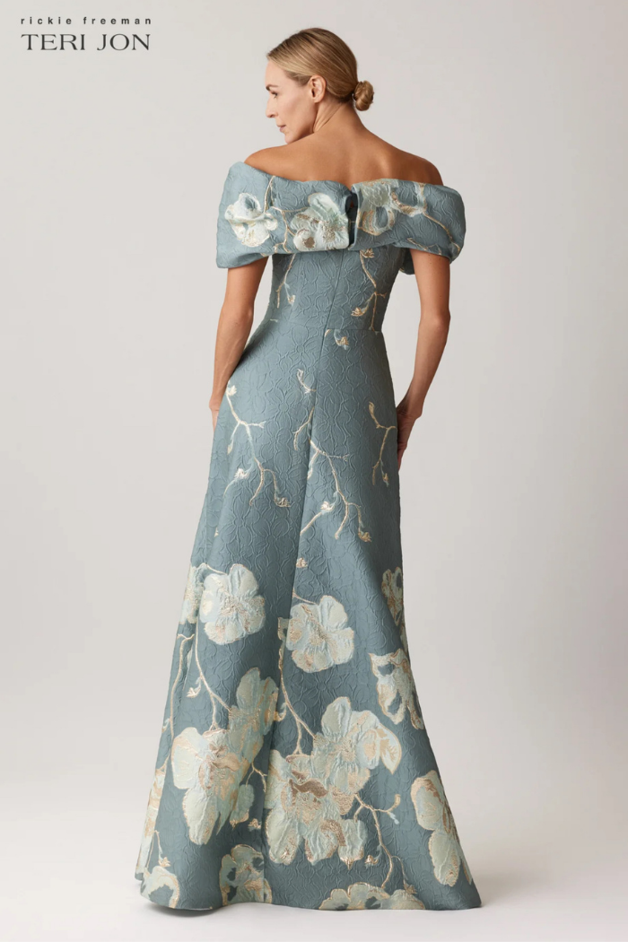 Teri Jon 246007 Off The Shoulder Floral Border Gown