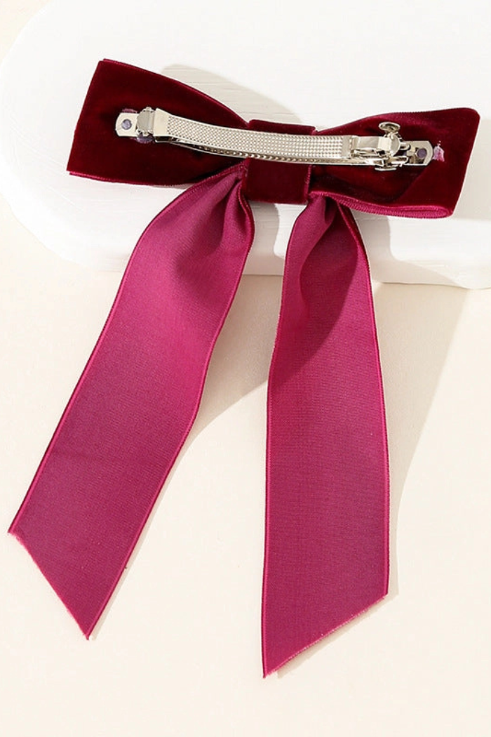 Velvet Single-Layer Long Tail Bow Hair Clip - Holiday Red