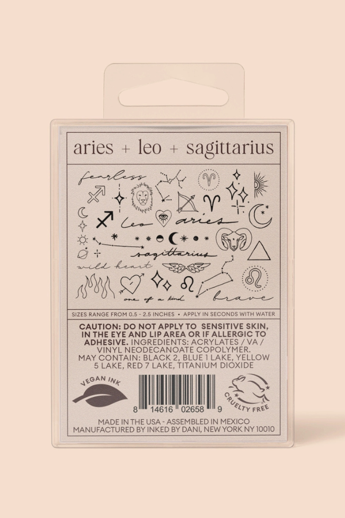 Inked by Dani Zodiac Collection: Fire Signs Temporary Tattoo Pack