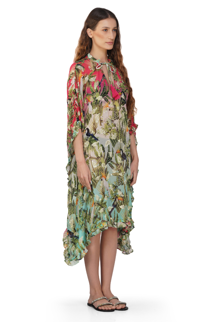 Farm Chirping Birds Printed Frill Kaftan