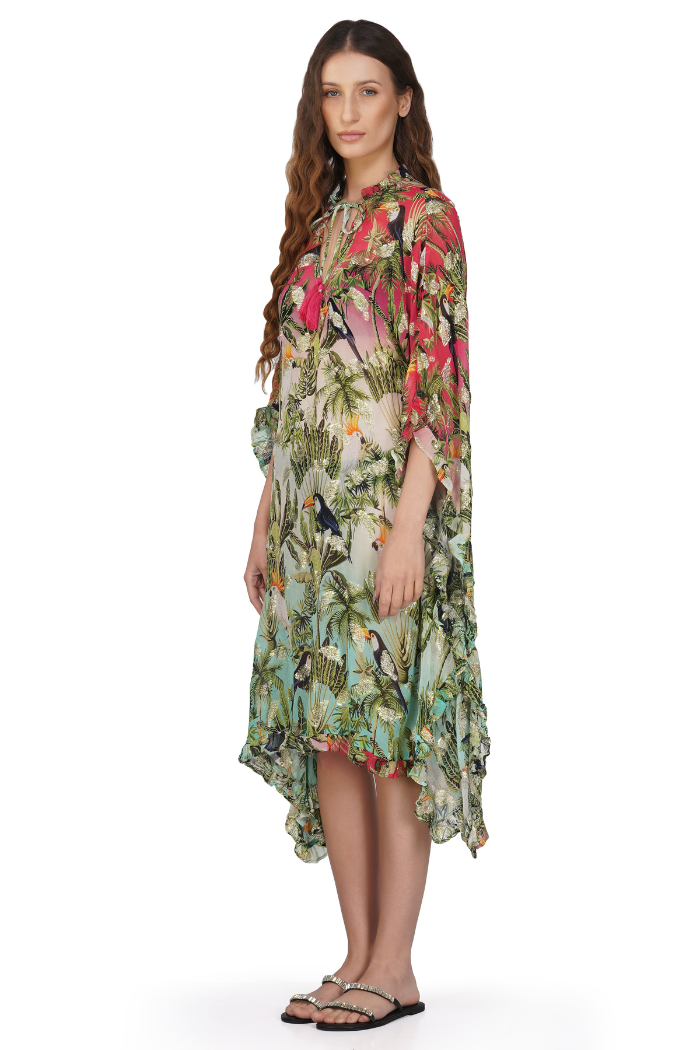 Farm Chirping Birds Printed Frill Kaftan