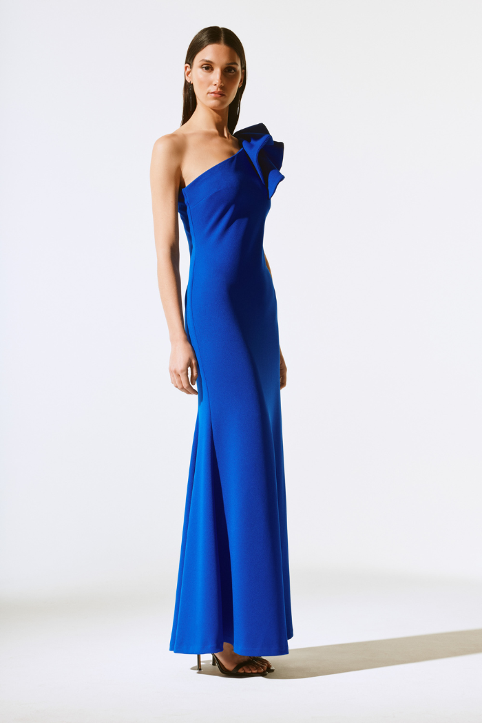 Scuba Crepe One-Shoulder Gown