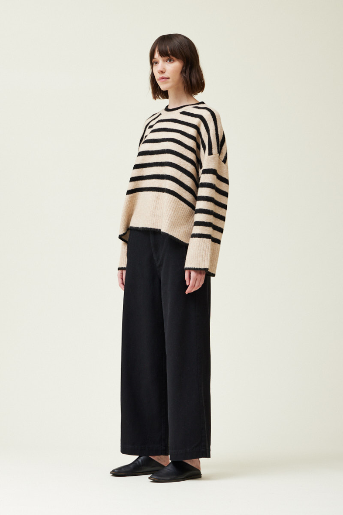 Grade & Gather Wide Rib Hem Stripe Sweater