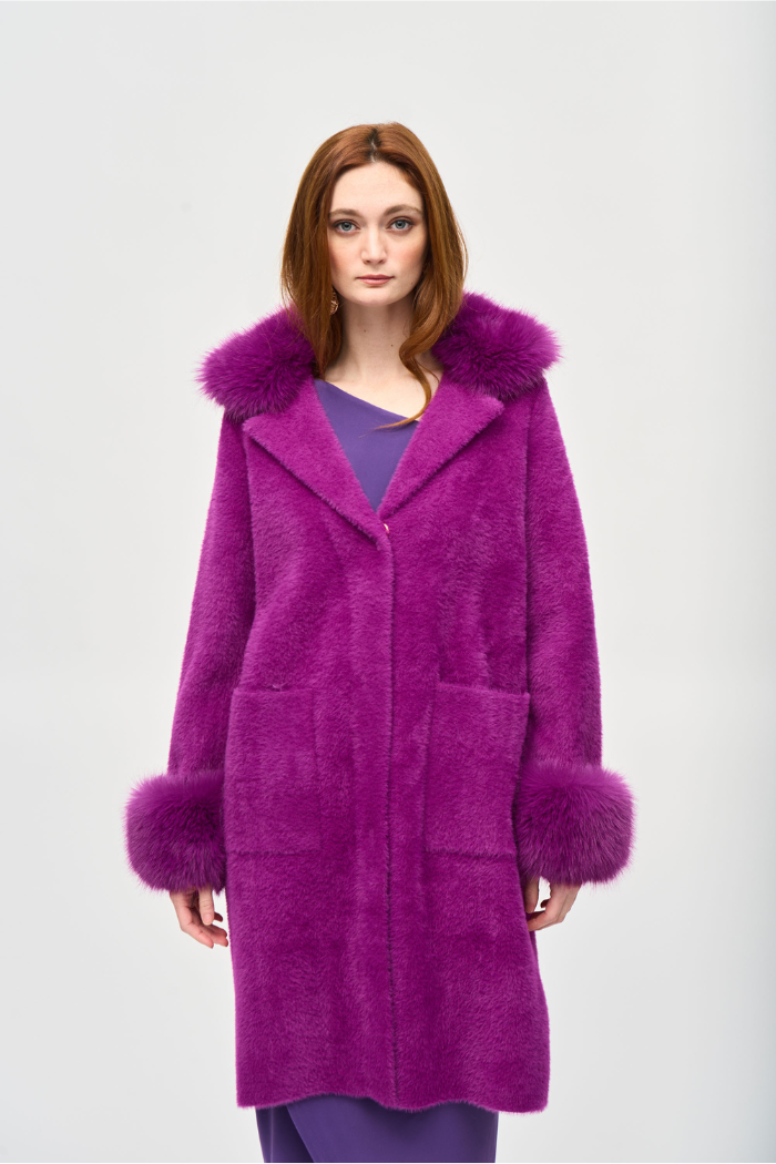 Ribkoff 243923 Feather Yarn and Faux Fur Sweater Coat