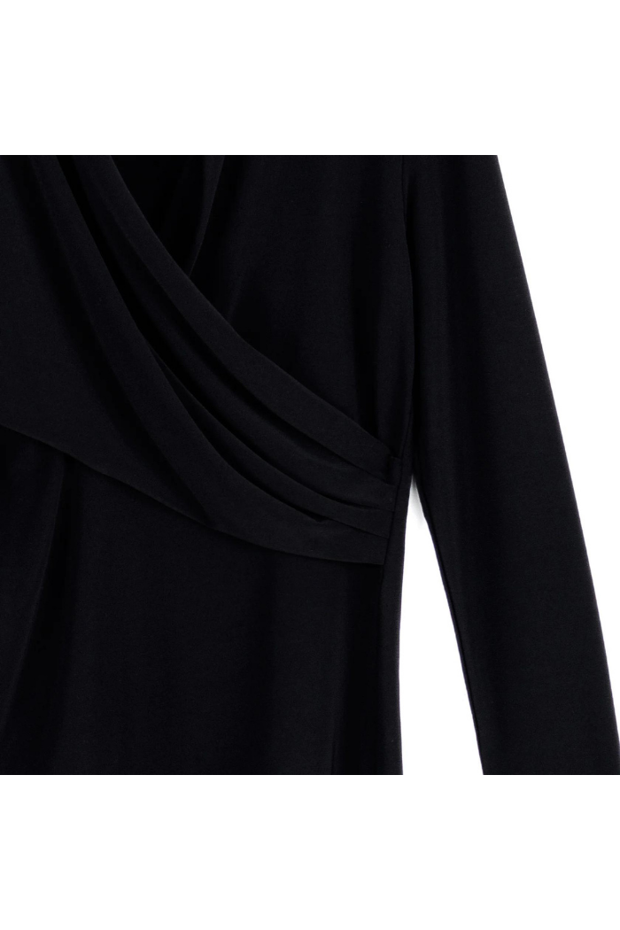 Clara Sunwoo V-Neck Draped Pleat Top - Black T414