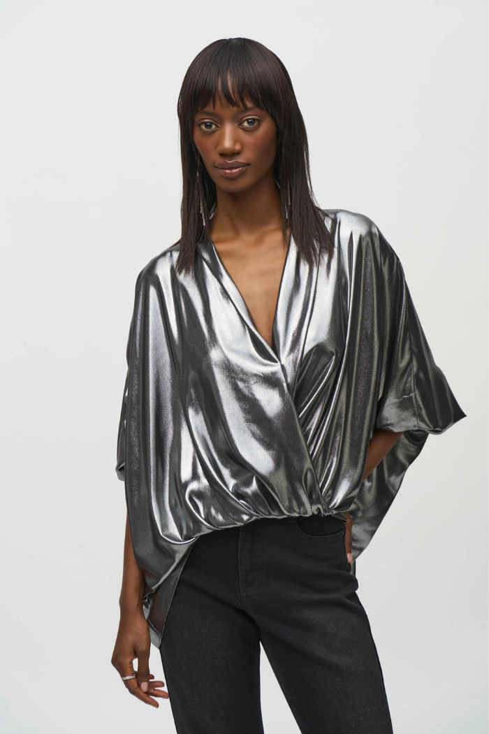 Ribkoff 24432 Metallic Foiled Chiffon Wrap Top