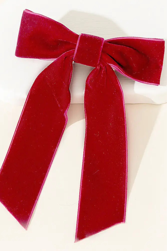 Velvet Single-Layer Long Tail Bow Hair Clip - Holiday Red