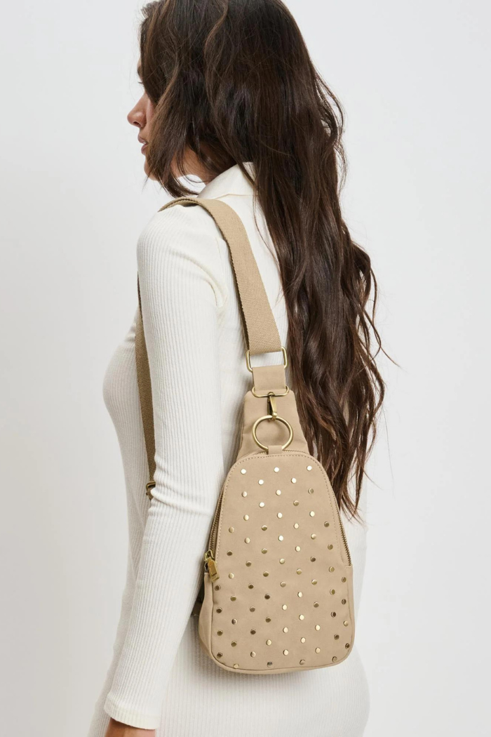 Regina Studded Sling Backpack - Natural