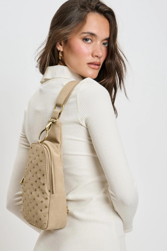 Regina Studded Sling Backpack - Natural