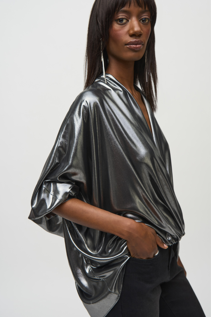 Ribkoff 24432 Metallic Foiled Chiffon Wrap Top