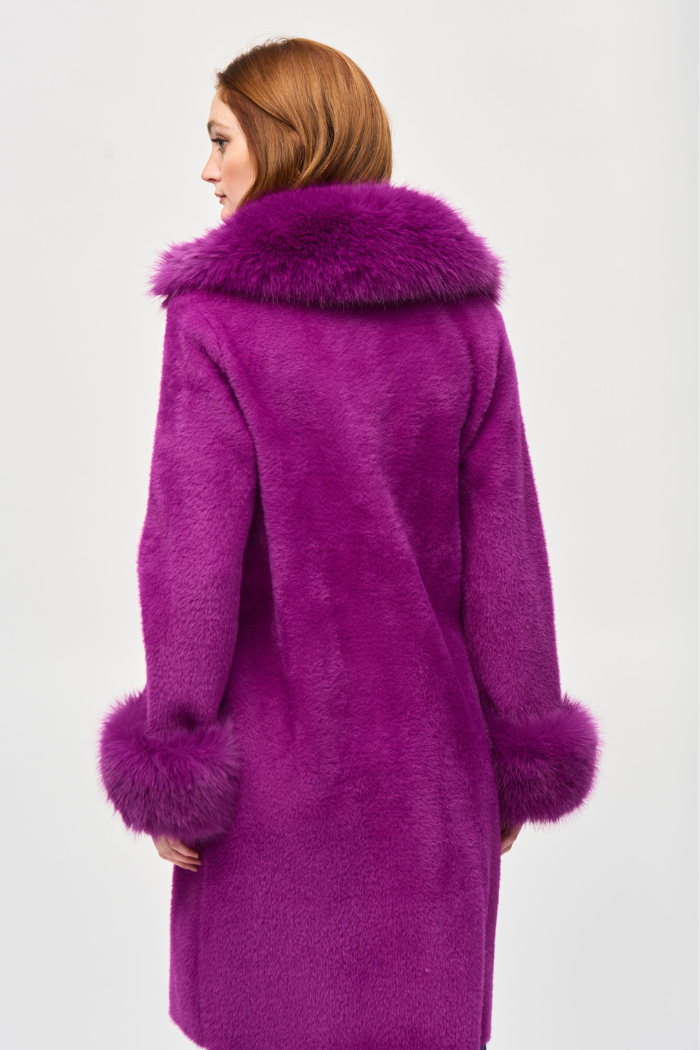 Ribkoff 243923 Feather Yarn and Faux Fur Sweater Coat