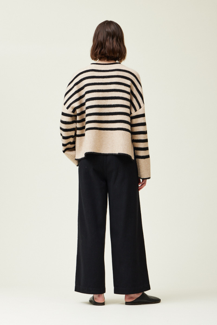 Grade & Gather Wide Rib Hem Stripe Sweater