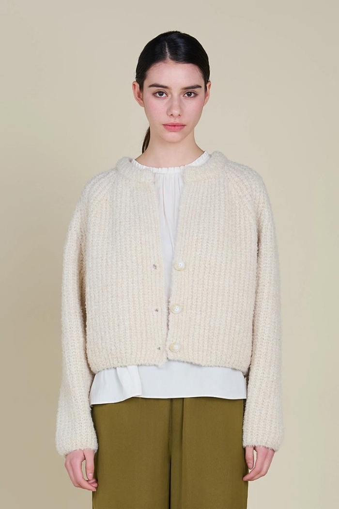 Grade & Gather Rib Knit Cropped Cardigan Cream