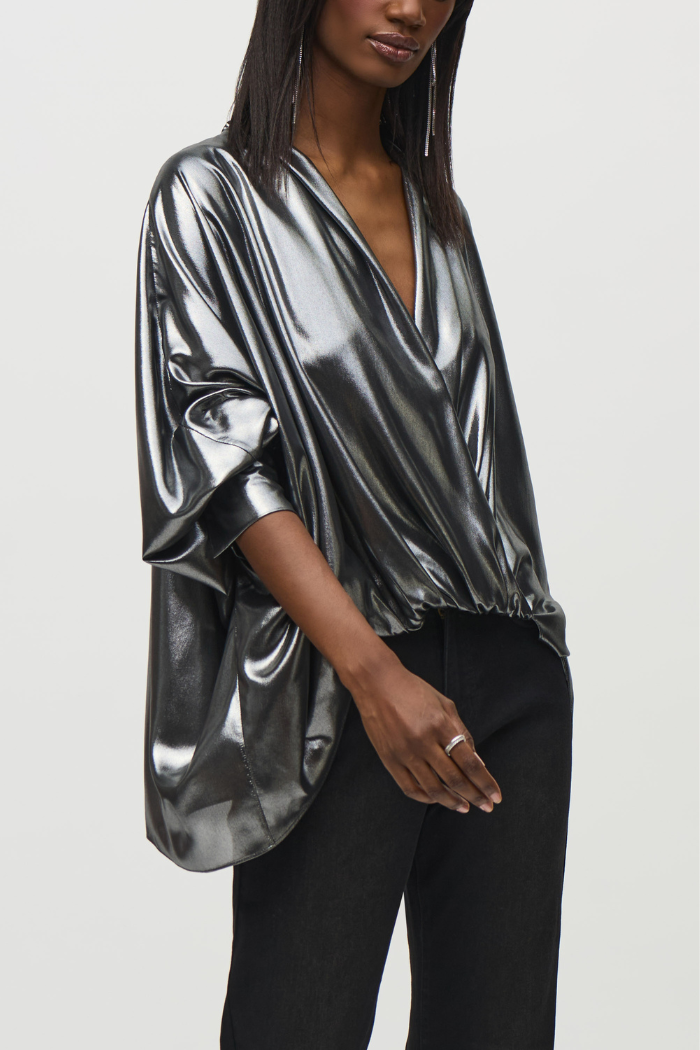 Ribkoff 24432 Metallic Foiled Chiffon Wrap Top