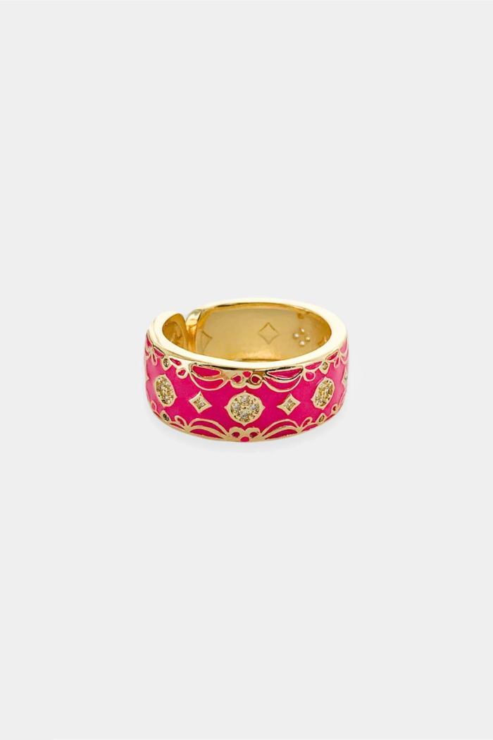 Wide Enamel Pavé Ring