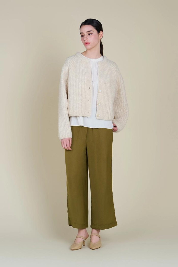 Grade & Gather Rib Knit Cropped Cardigan Cream