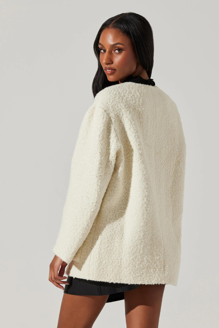 Maidy Boucle V-Neck Coat - Cream ACT8401