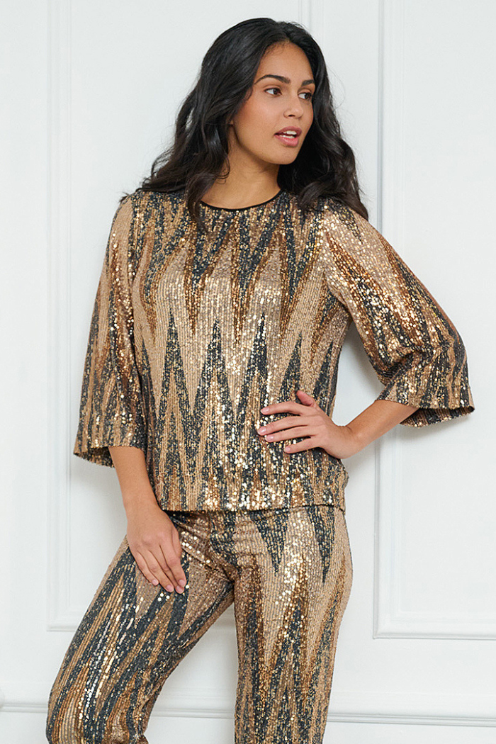 EsQualo Zigzag Sequin Blouse W2408705